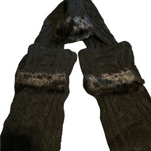 Black Knit Scarf with Faux Fur Trim